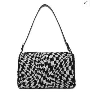 Black and White Mango Beaded Shoulder Bag